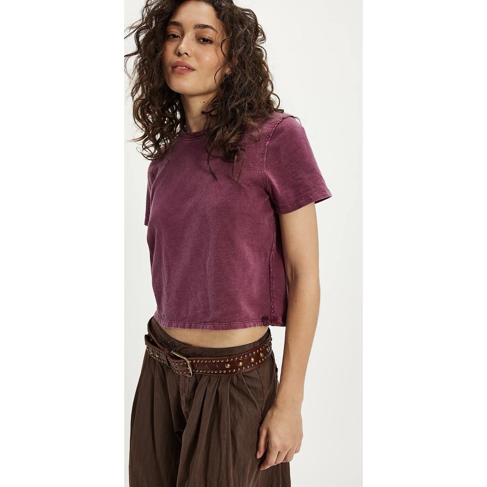 Free People Be My Baby Short Sleeve Tee Sz XS Mauve Cotton Boho Classic